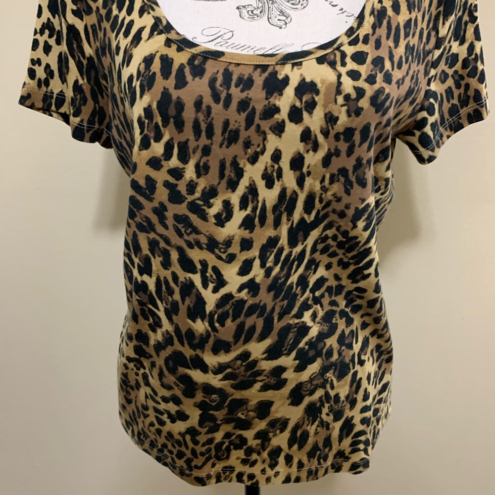 Chaps Leopard Animal Print Short Sleeve Large Top - Picture 3 of 11